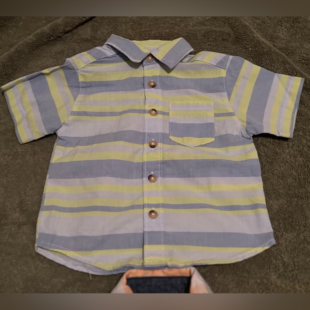 Mick Mack - Striped Button Down Kids Shirt in Blue and Yellow
